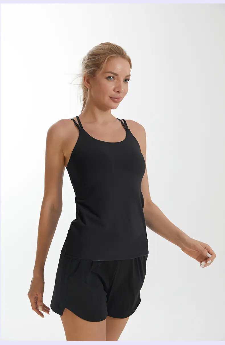Women's Sleeveless Strappy Yoga Vest Black — feature 12