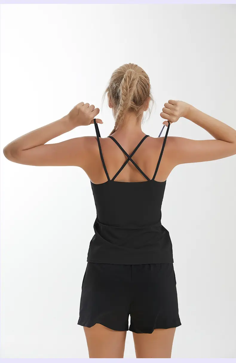 Women's Sleeveless Strappy Yoga Vest Black — feature 13
