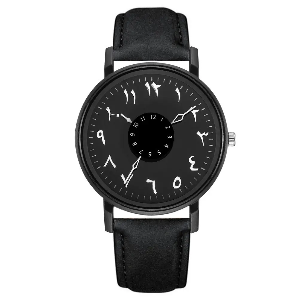 Strange Digital Turntable Scale Couple Watch with Frosted Belt — feature 1