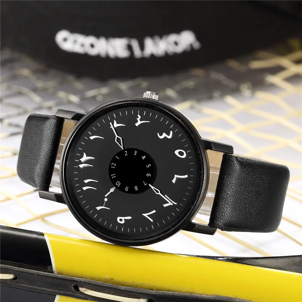 Strange Digital Turntable Scale Couple Watch with Frosted Belt — feature 9