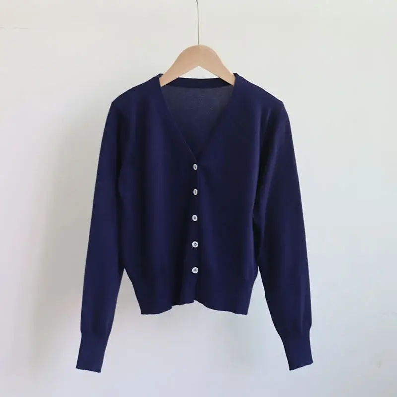 Women's Beige V-Neck Knit Cardigan Single Breasted — feature 13
