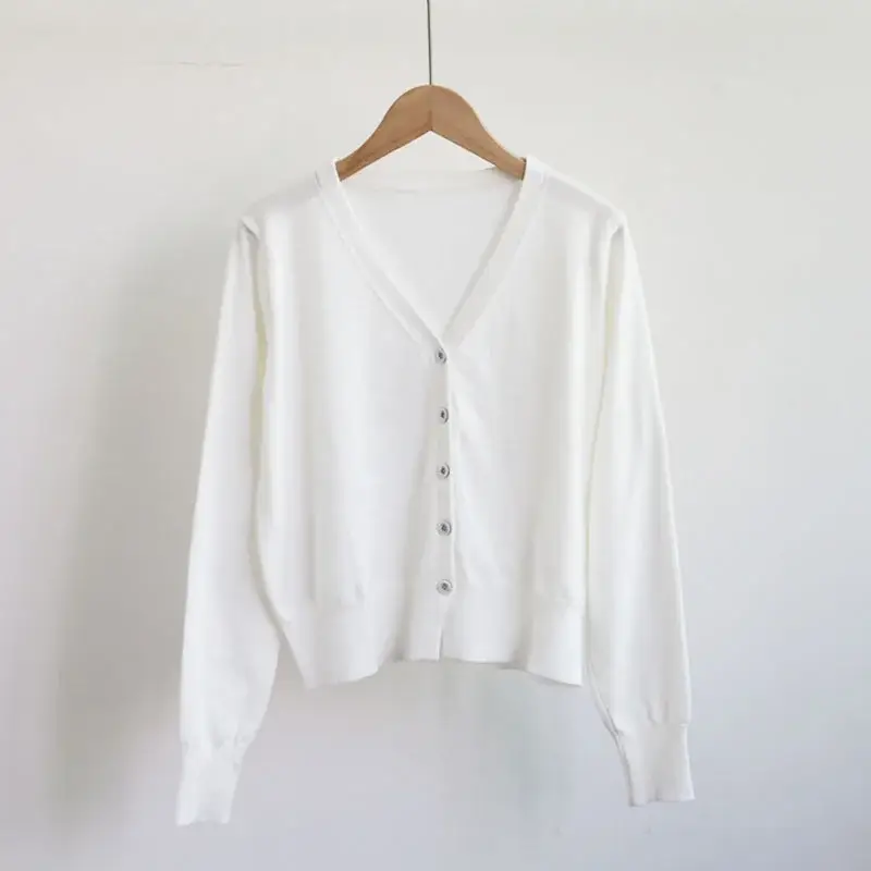 Women's Beige V-Neck Knit Cardigan Single Breasted — feature 14
