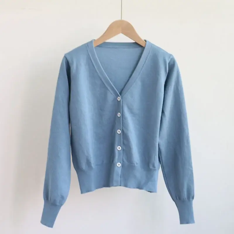 Women's Beige V-Neck Knit Cardigan Single Breasted — feature 4