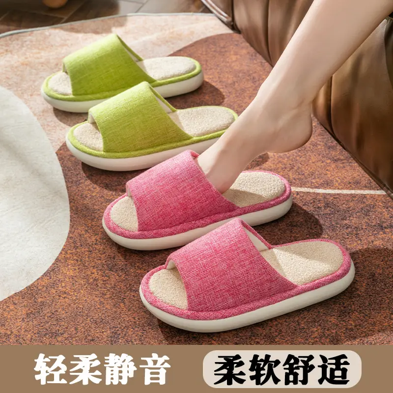 Household Cloth Slippers for Men and Women, Indoor Non-Slip Wooden Floor Soft-Soled Fabric Cotton Slippers, Thick-Soled Couple Style, Soft