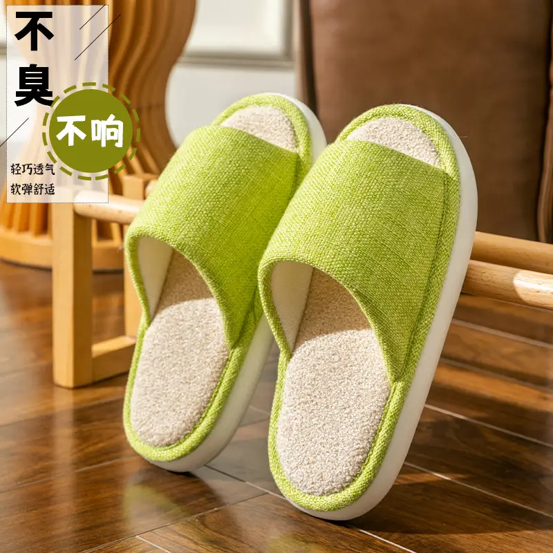 Household Cloth Slippers for Men and Women, Indoor Non-Slip Wooden Floor Soft-Soled Fabric Cotton Slippers, Thick-Soled Couple Style, Soft