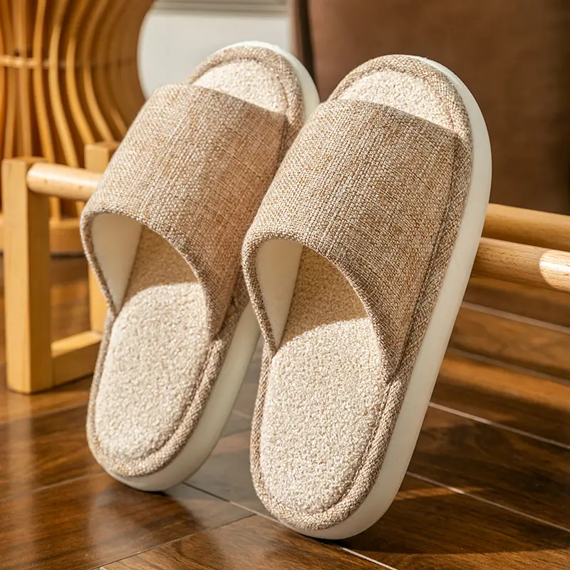 Household Cloth Slippers for Men and Women, Indoor Non-Slip Wooden Floor Soft-Soled Fabric Cotton Slippers, Thick-Soled Couple Style, Soft