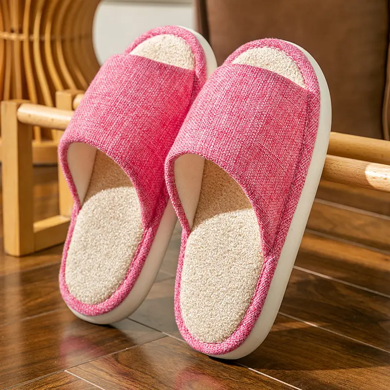 Household Cloth Slippers for Men and Women, Indoor Non-Slip Wooden Floor Soft-Soled Fabric Cotton Slippers, Thick-Soled Couple Style, Soft