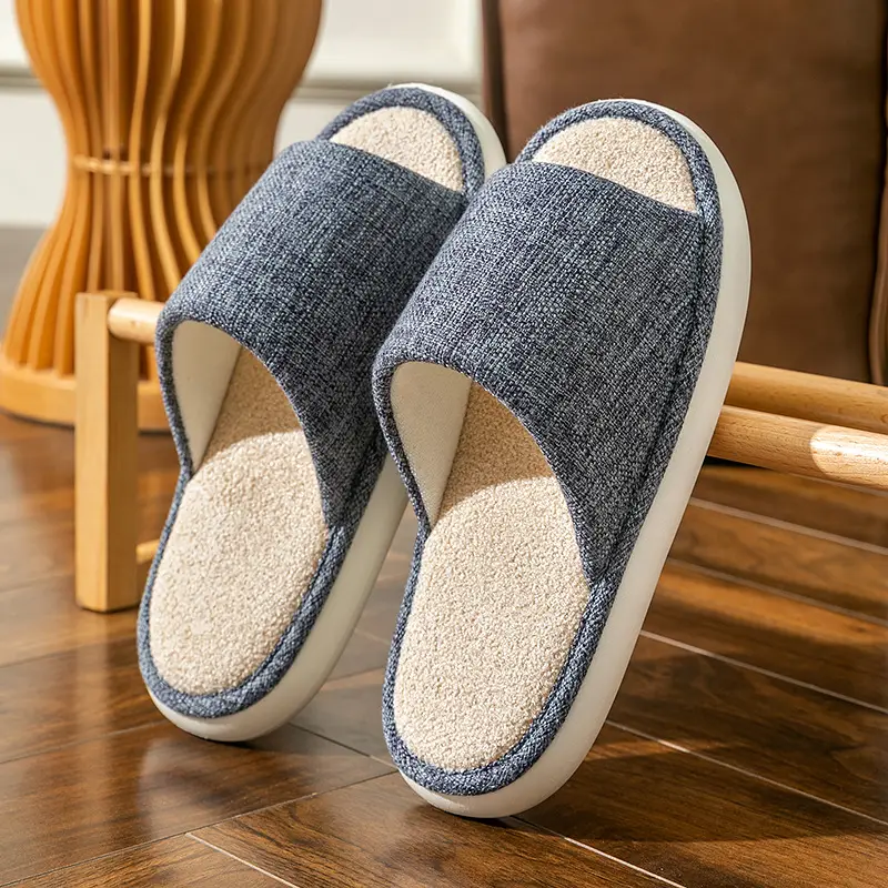 Household Cloth Slippers for Men and Women, Indoor Non-Slip Wooden Floor Soft-Soled Fabric Cotton Slippers, Thick-Soled Couple Style, Soft