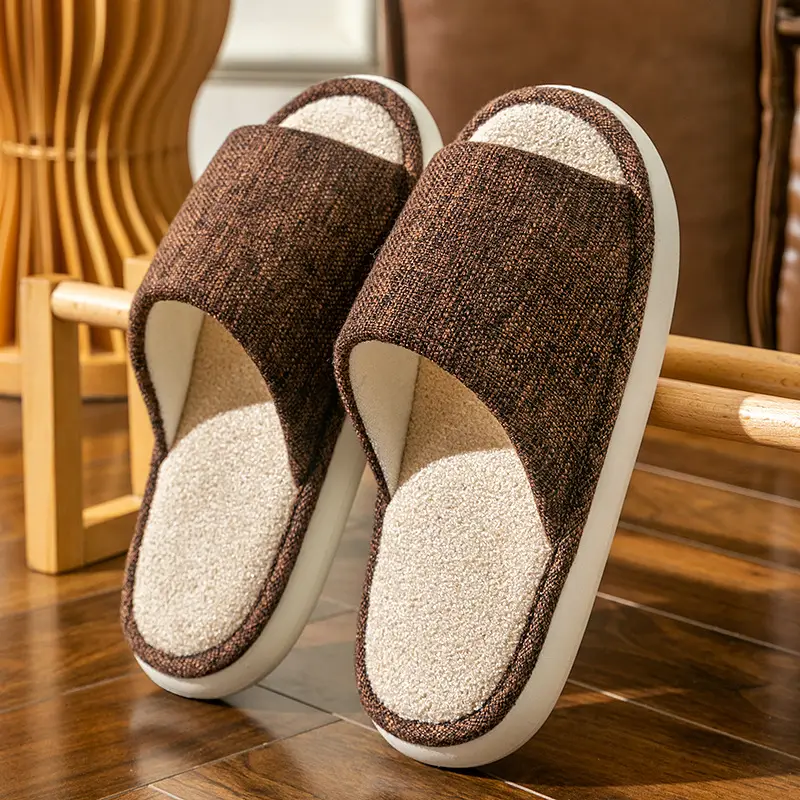 Household Cloth Slippers for Men and Women, Indoor Non-Slip Wooden Floor Soft-Soled Fabric Cotton Slippers, Thick-Soled Couple Style, Soft