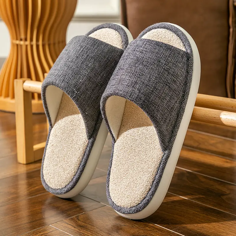Household Cloth Slippers for Men and Women, Indoor Non-Slip Wooden Floor Soft-Soled Fabric Cotton Slippers, Thick-Soled Couple Style, Soft