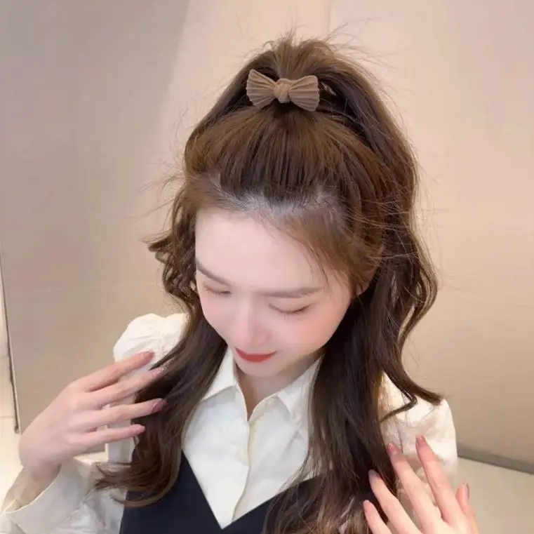Black White Hair Rope High Ponytail Bow — feature 10