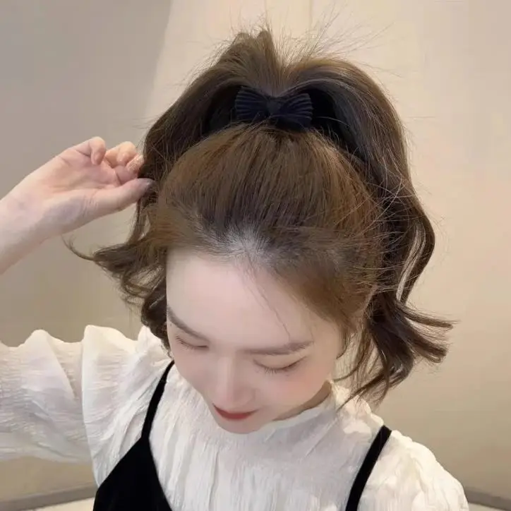 Black White Hair Rope High Ponytail Bow — feature 6