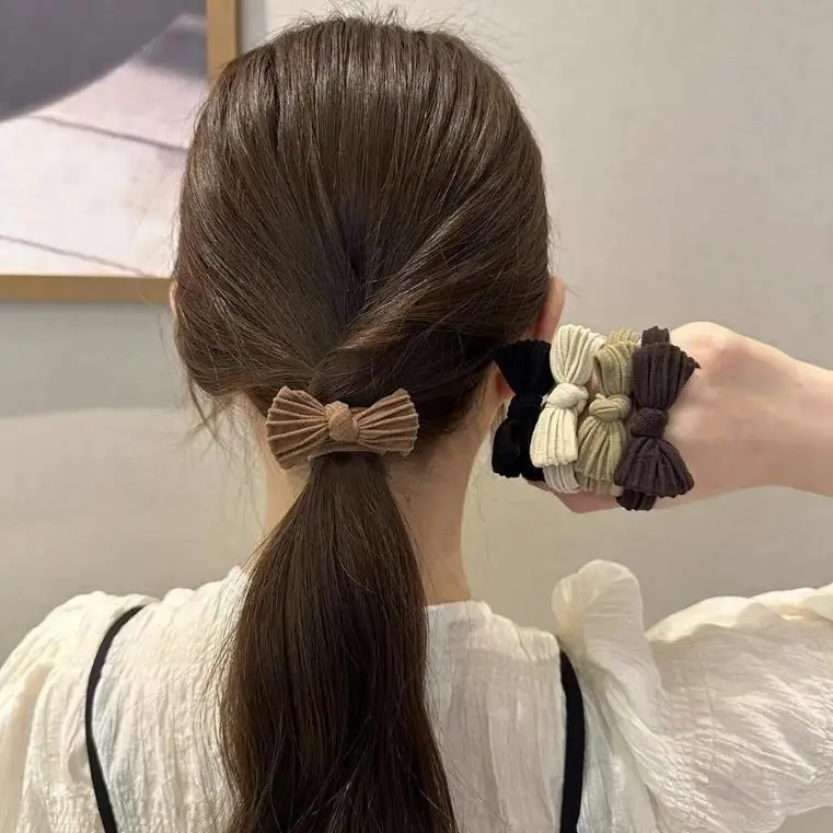 Black White Hair Rope High Ponytail Bow — feature 8