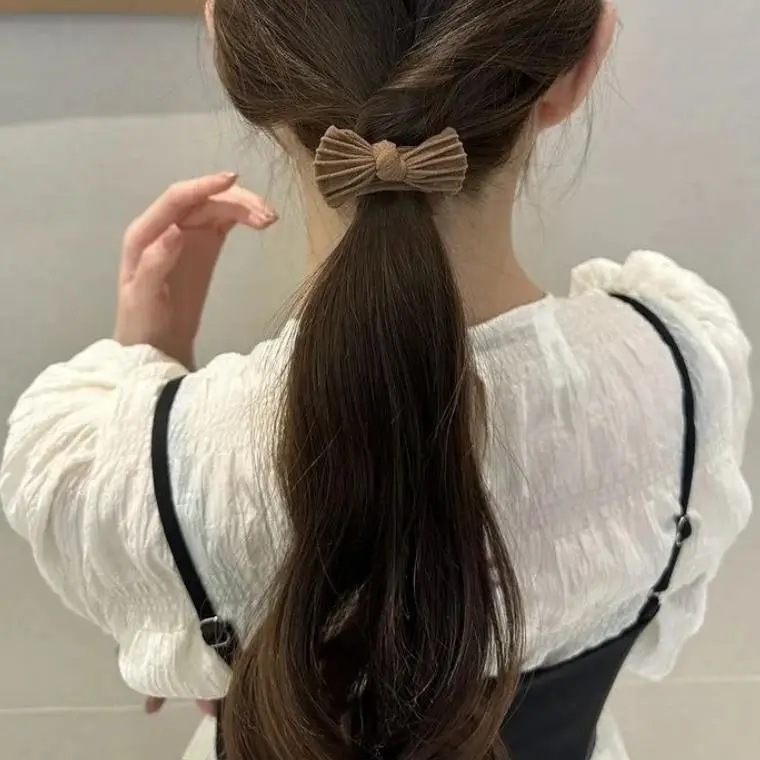 Black White Hair Rope High Ponytail Bow — feature 9