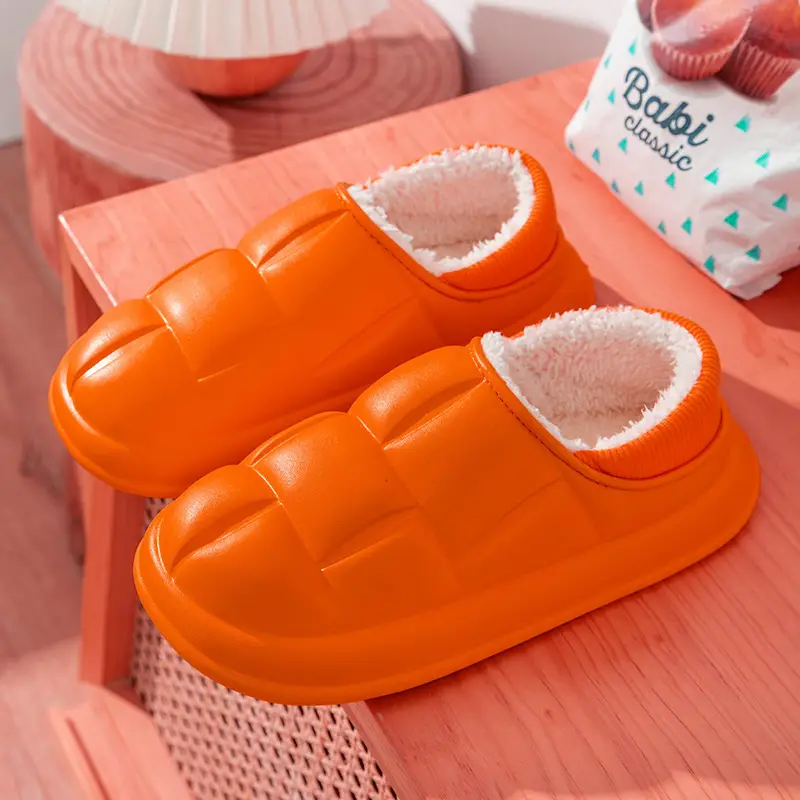 Net Red Cotton Slippers Women's Autumn and Winter Heel Outer Wear fleece-lined Home Indoor Thick-soled Detachable Moonchild plush Shoes for Men - Image 5