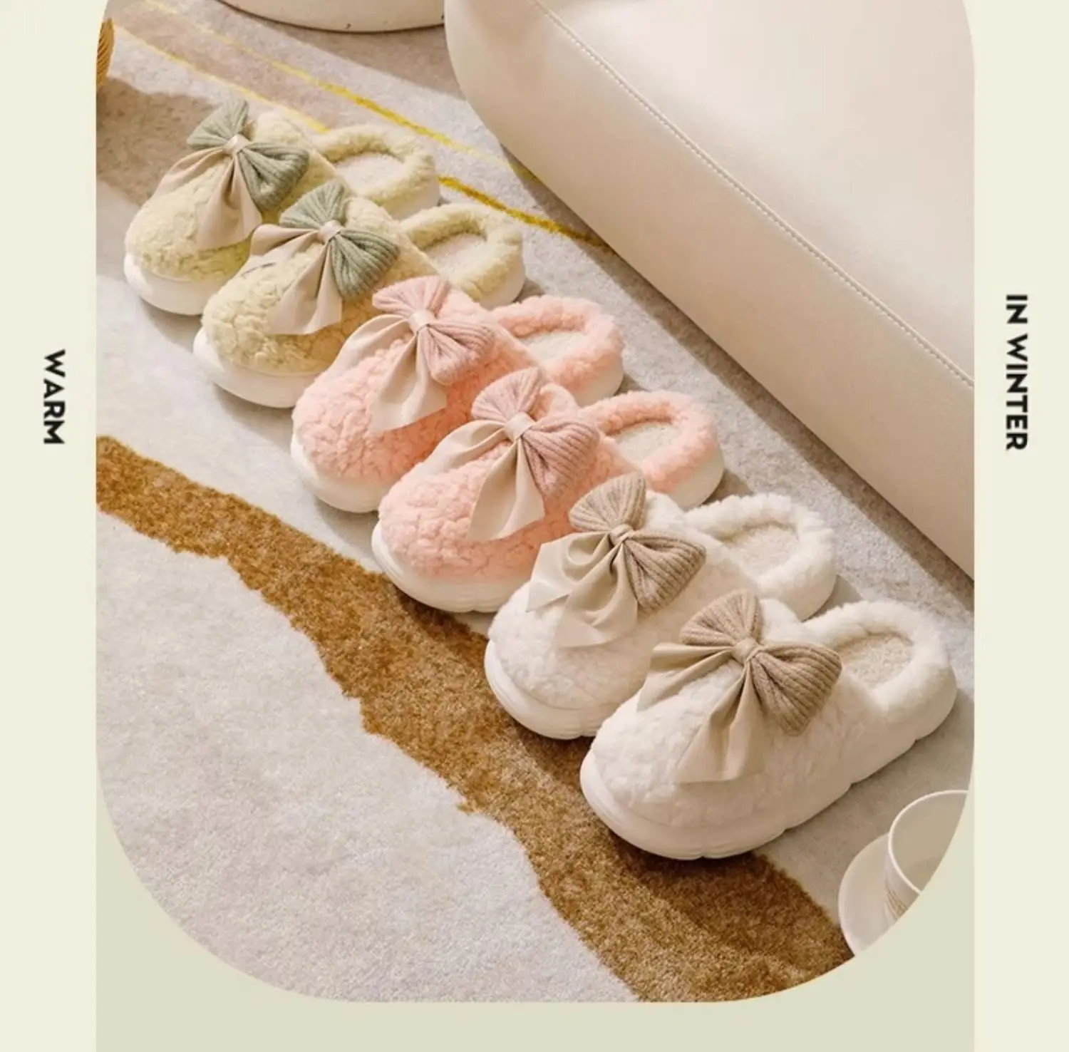 Women's Bow Slippers Winter Soft Cotton Non-Slip — feature 11