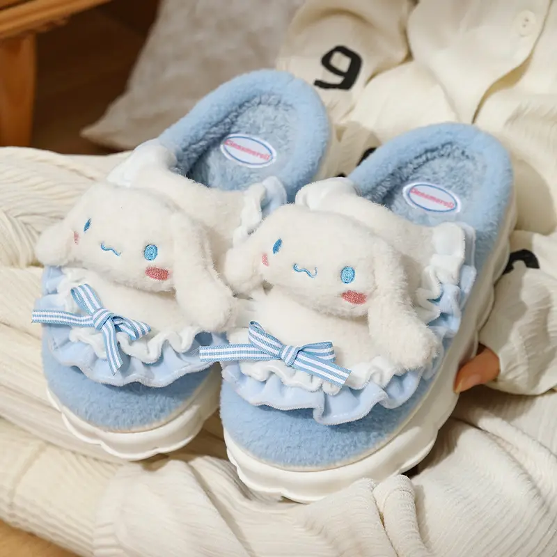 Sanrio Plush Bow Slippers Women Winter Warm Indoor - Image 3