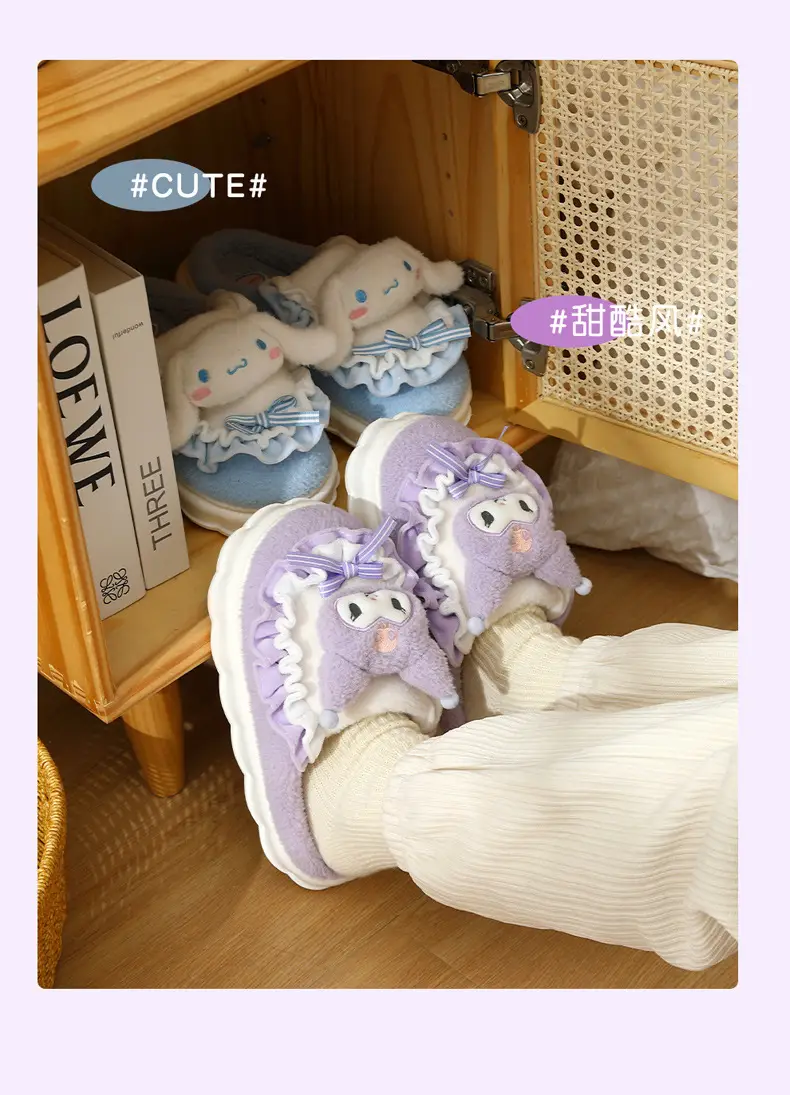 Sanrio Plush Bow Slippers Women Winter Warm Indoor — feature 10