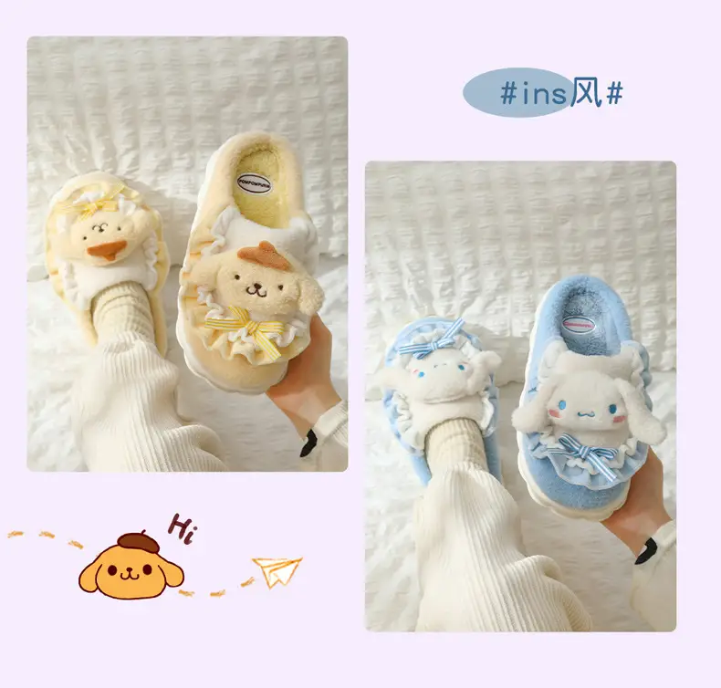 Sanrio Plush Bow Slippers Women Winter Warm Indoor — feature 11