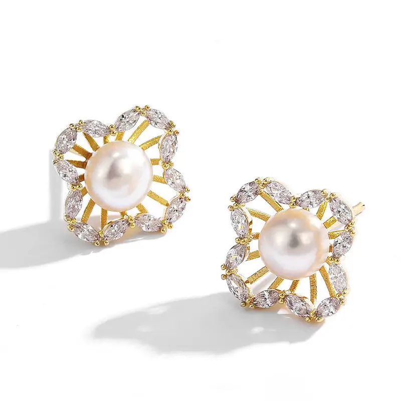 S925 Sterling Silver Pearl Four Leaf Clover Earrings — feature 6