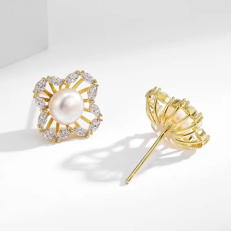 S925 Sterling Silver Pearl Four Leaf Clover Earrings — feature 7