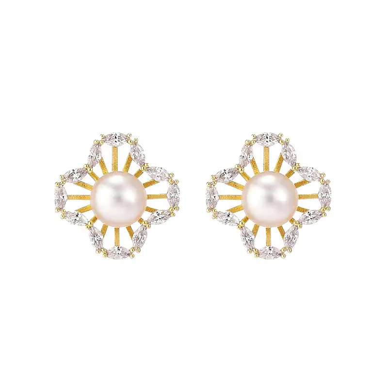 S925 Sterling Silver Pearl Four Leaf Clover Earrings — feature 8