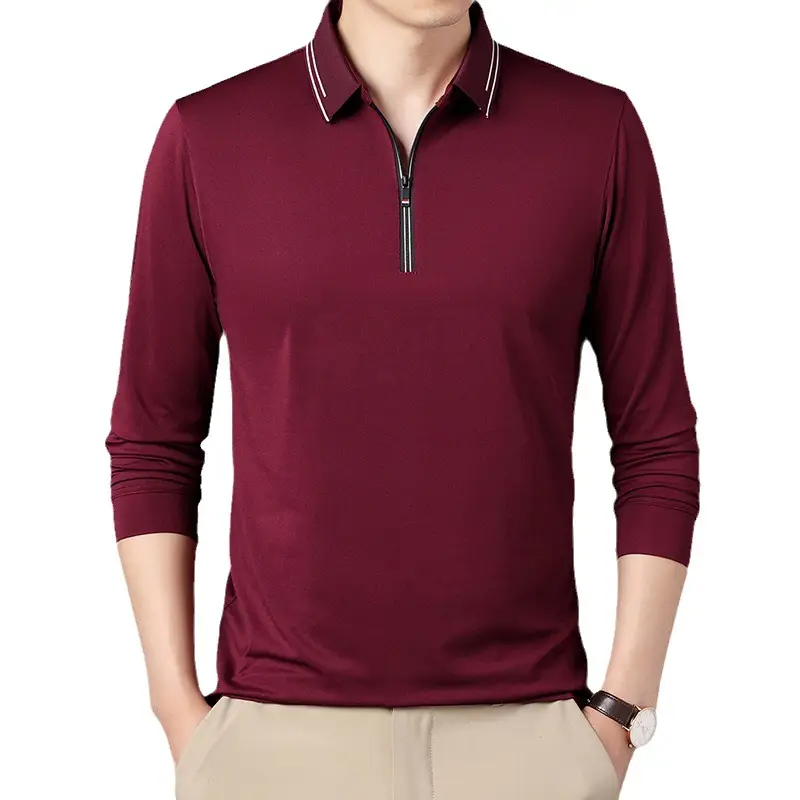 2024 Spring Men's Blue Zipper Polo Shirt with Sleeve - Image 11