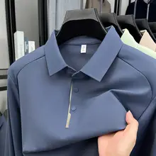 2024 Spring Men's Blue Zipper Polo Shirt with Sleeve — feature 13