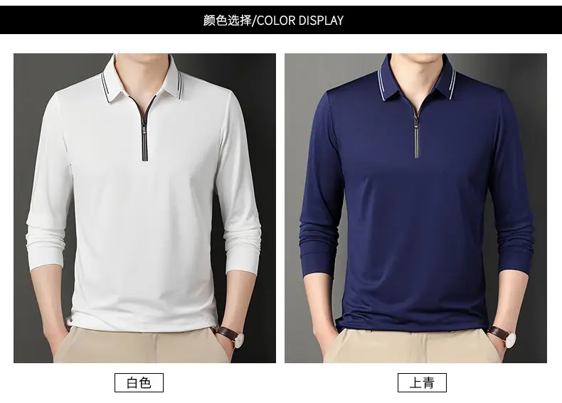 2024 Spring Men's Blue Zipper Polo Shirt with Sleeve — feature 24