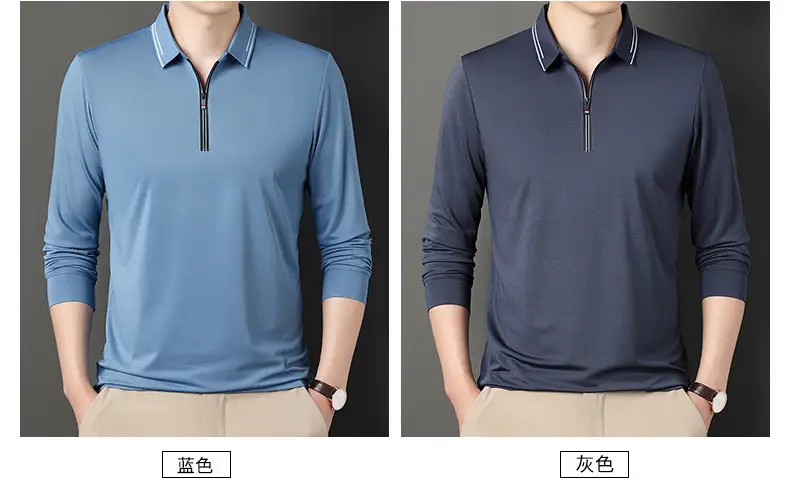 2024 Spring Men's Blue Zipper Polo Shirt with Sleeve — feature 25