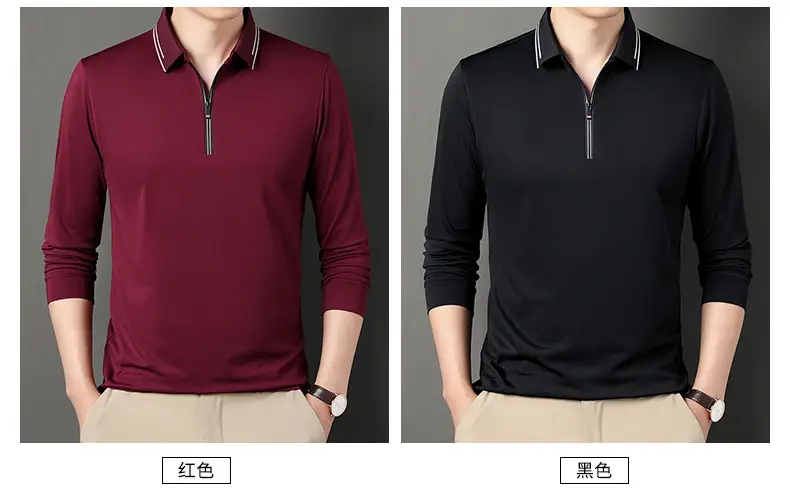 2024 Spring Men's Blue Zipper Polo Shirt with Sleeve — feature 26