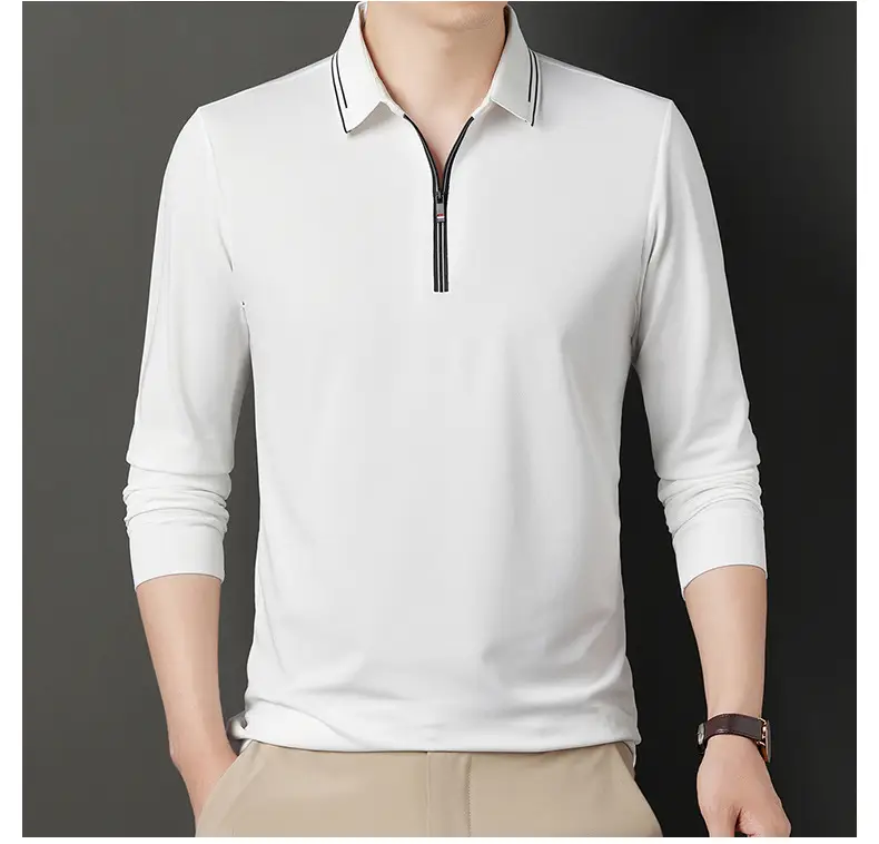 2024 Spring Men's Blue Zipper Polo Shirt with Sleeve — feature 28