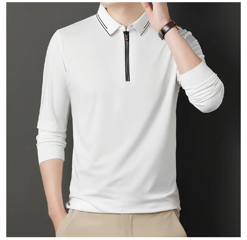 2024 Spring Men's Blue Zipper Polo Shirt with Sleeve — feature 29