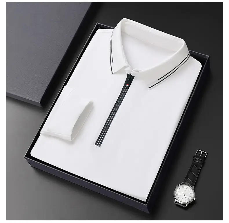 2024 Spring Men's Blue Zipper Polo Shirt with Sleeve — feature 30