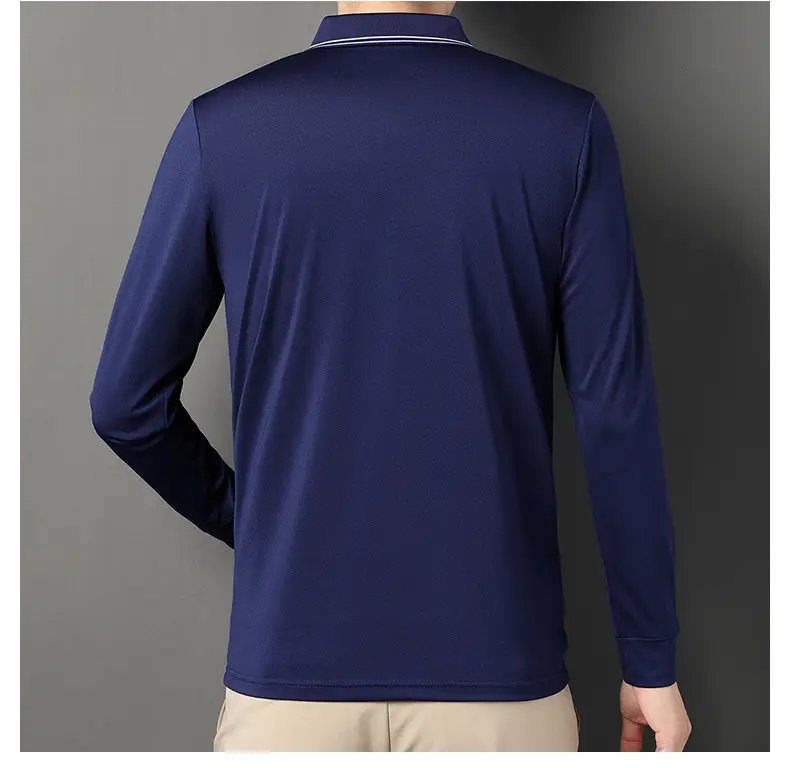 2024 Spring Men's Blue Zipper Polo Shirt with Sleeve — feature 33