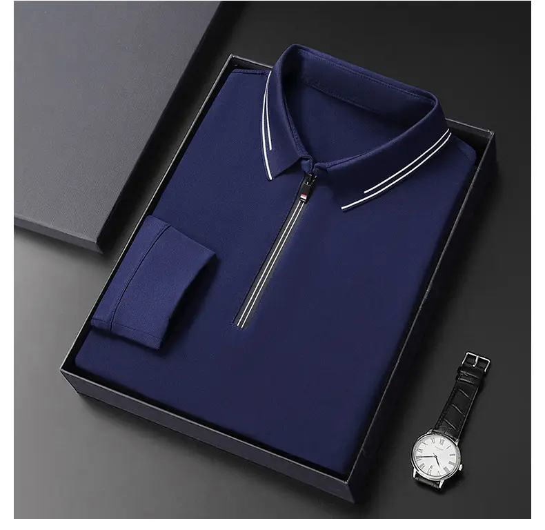 2024 Spring Men's Blue Zipper Polo Shirt with Sleeve — feature 34