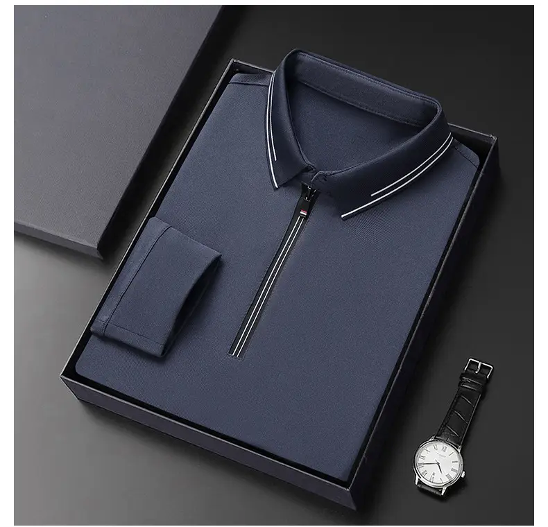 2024 Spring Men's Blue Zipper Polo Shirt with Sleeve — feature 42
