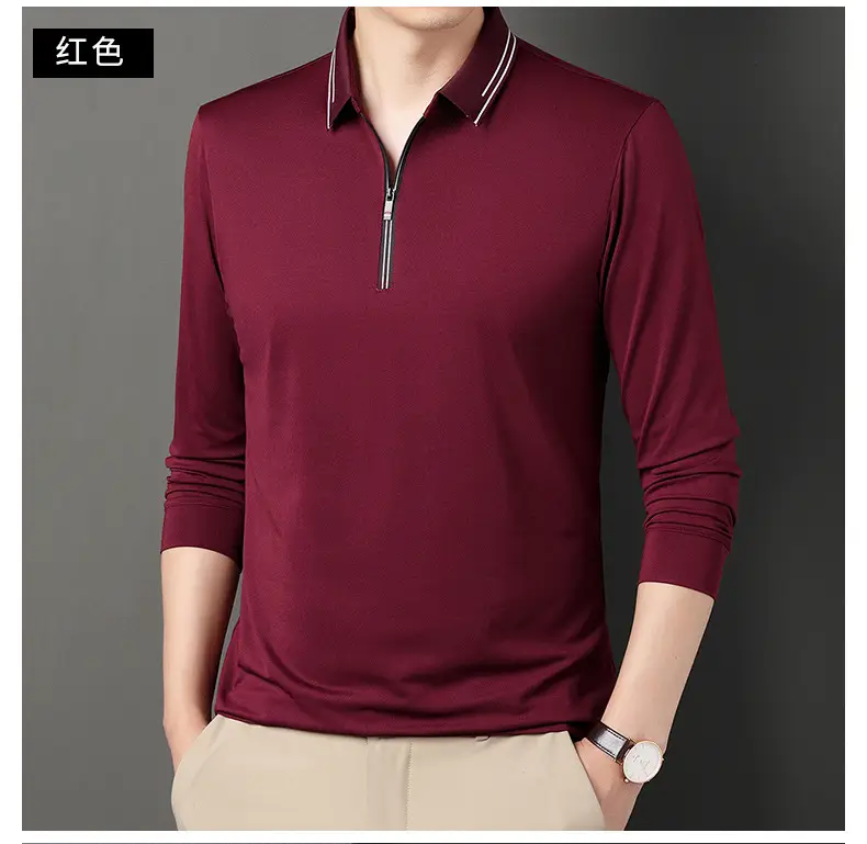 2024 Spring Men's Blue Zipper Polo Shirt with Sleeve — feature 43
