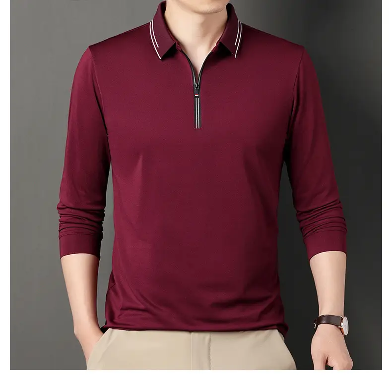 2024 Spring Men's Blue Zipper Polo Shirt with Sleeve — feature 44
