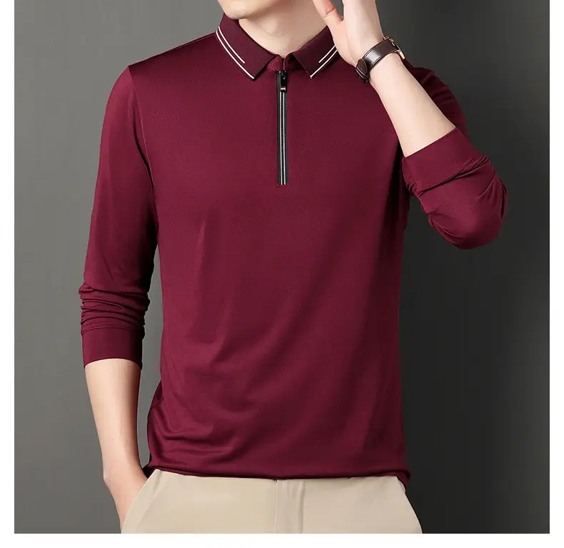 2024 Spring Men's Blue Zipper Polo Shirt with Sleeve — feature 45
