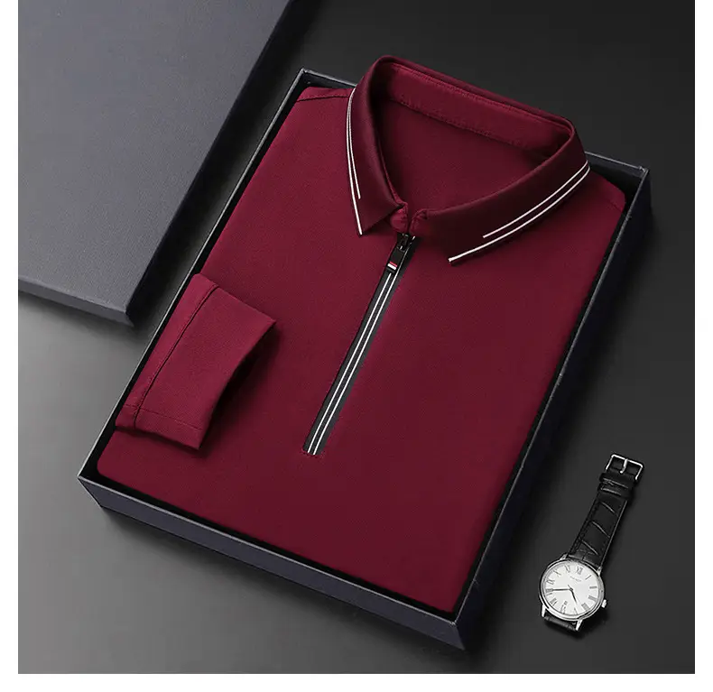2024 Spring Men's Blue Zipper Polo Shirt with Sleeve — feature 46