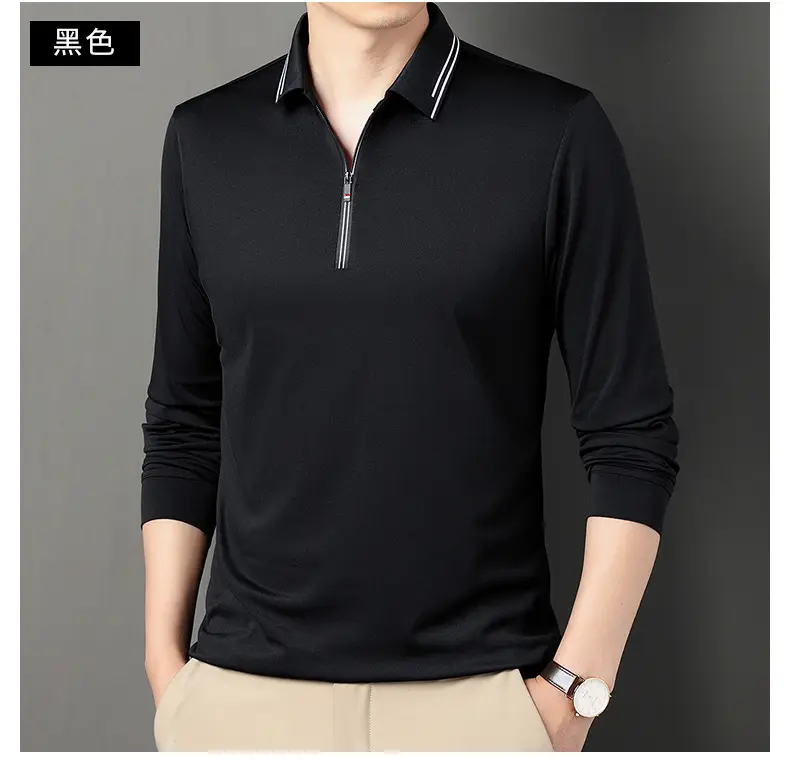 2024 Spring Men's Blue Zipper Polo Shirt with Sleeve — feature 47