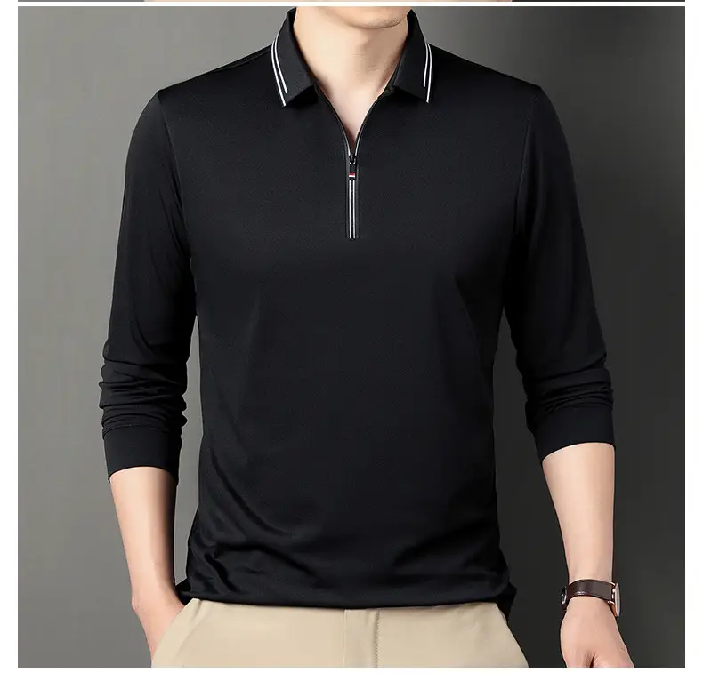 2024 Spring Men's Blue Zipper Polo Shirt with Sleeve — feature 48