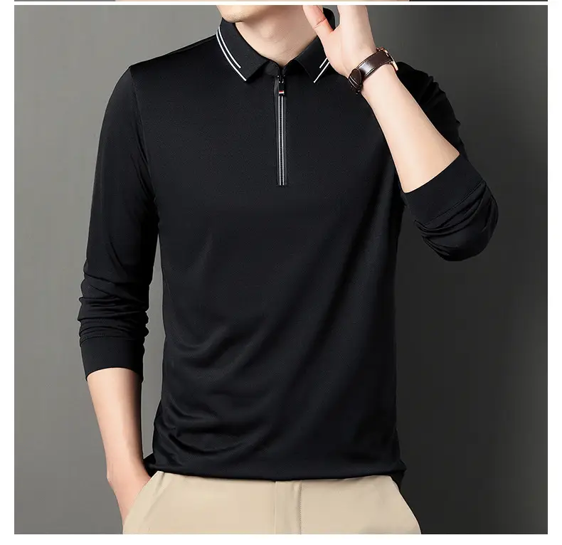 2024 Spring Men's Blue Zipper Polo Shirt with Sleeve — feature 49