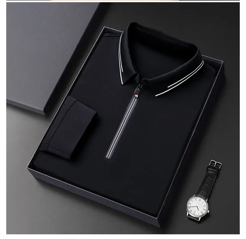 2024 Spring Men's Blue Zipper Polo Shirt with Sleeve — feature 50