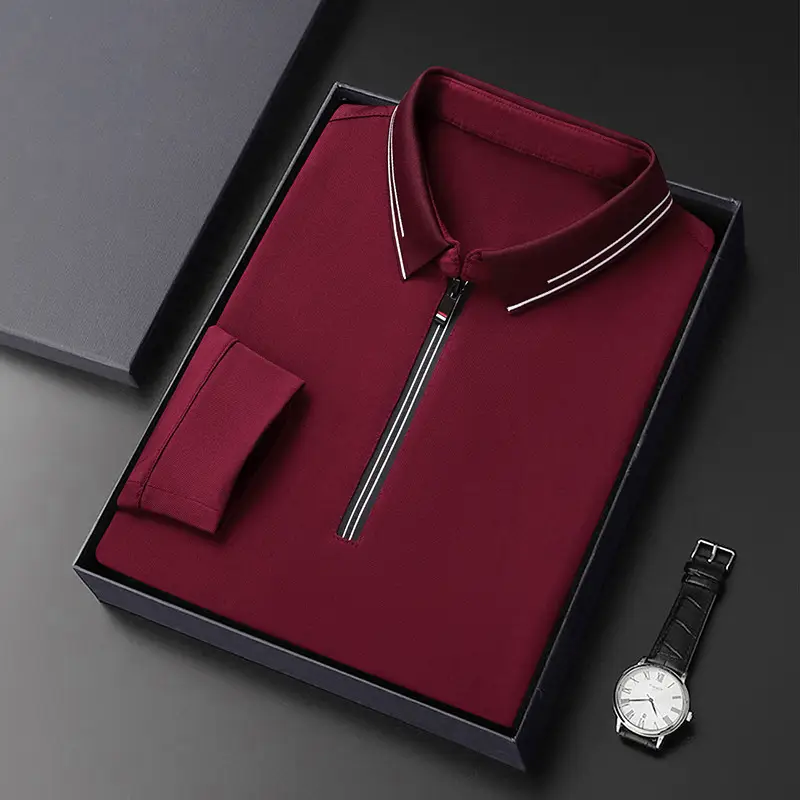 2024 Spring Men's Blue Zipper Polo Shirt with Sleeve - Image 5