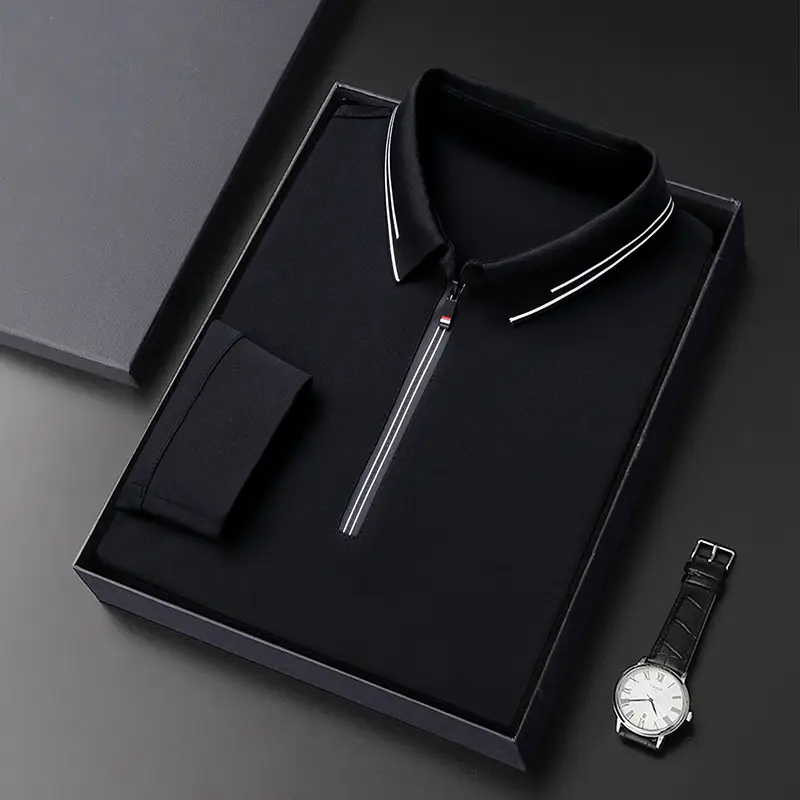 2024 Spring Men's Blue Zipper Polo Shirt with Sleeve - Image 6