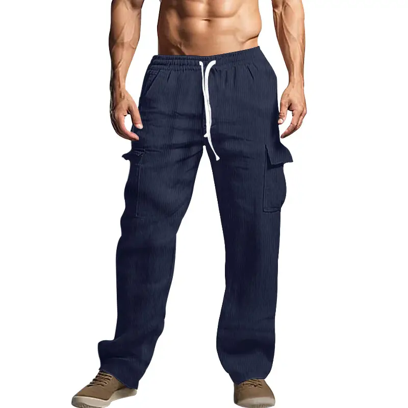Men's Black Loose-Fitting Casual Pants with Drawstring Waist - Image 7