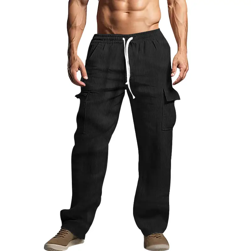 Men's Black Loose-Fitting Casual Pants with Drawstring Waist - Image 8