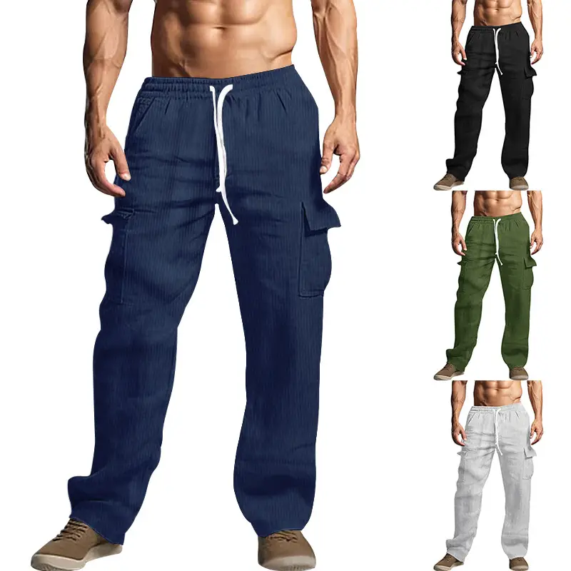 Men's Black Loose-Fitting Casual Pants with Drawstring Waist — feature 13